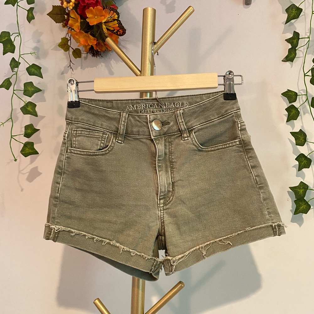 Faded Olive Denim Shorts